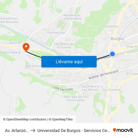Av. Arlanzón 1 to Universidad De Burgos - Servicios Centrales map
