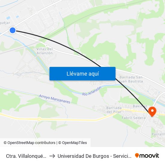 Ctra. Villalonquéjar I.T.V. to Universidad De Burgos - Servicios Centrales map