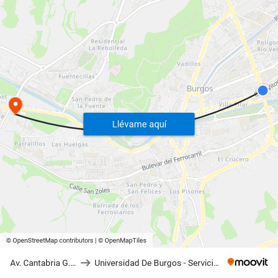 Av. Cantabria G. Militar to Universidad De Burgos - Servicios Centrales map