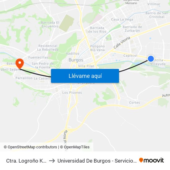 Ctra. Logroño Km 111 to Universidad De Burgos - Servicios Centrales map