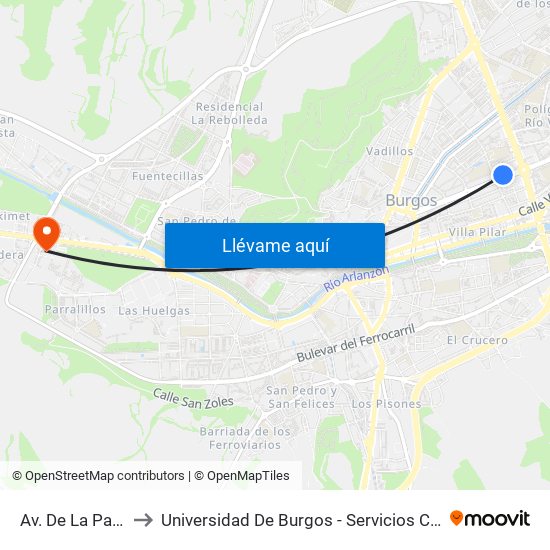Av. De La Paz 41 to Universidad De Burgos - Servicios Centrales map