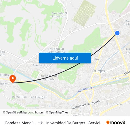 Condesa Mencía 11 to Universidad De Burgos - Servicios Centrales map