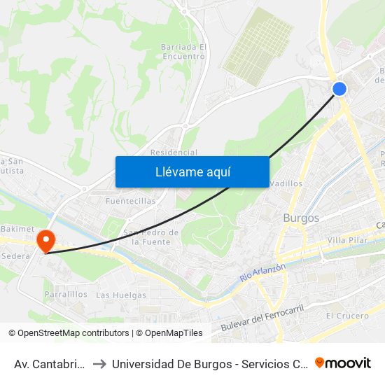 Av. Cantabria 58 to Universidad De Burgos - Servicios Centrales map