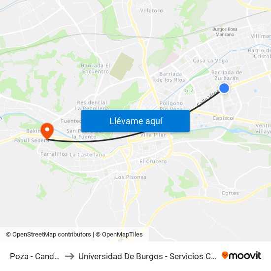 Poza - Candelas to Universidad De Burgos - Servicios Centrales map