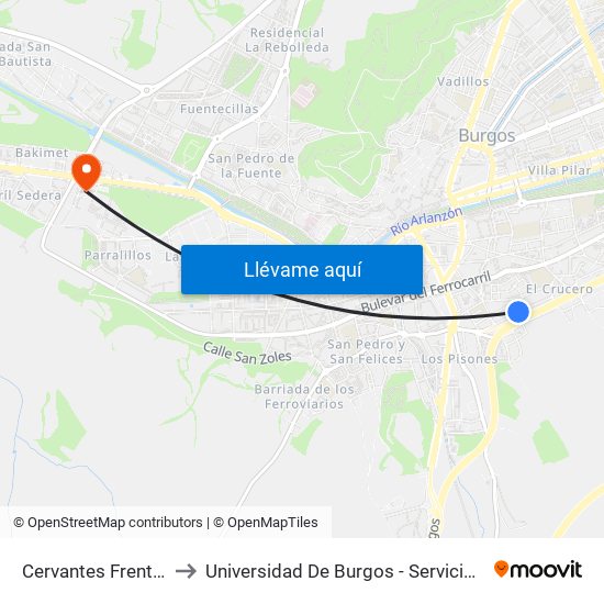 Cervantes Frente Al 16 to Universidad De Burgos - Servicios Centrales map