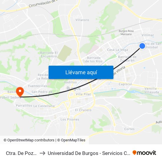 Ctra. De Poza 91 to Universidad De Burgos - Servicios Centrales map