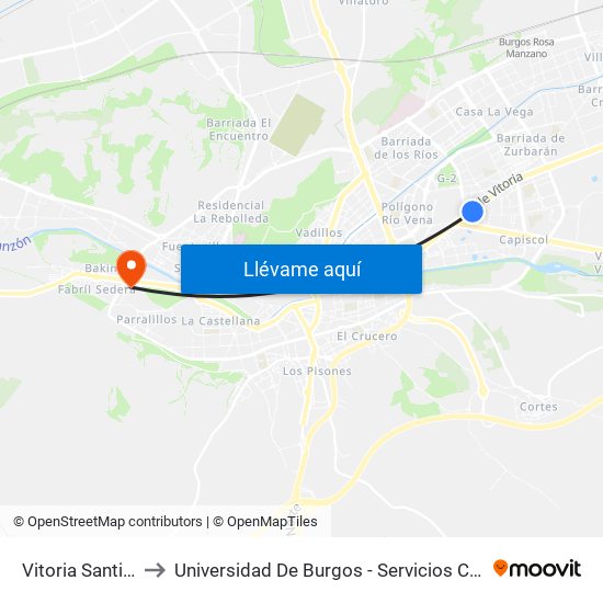Vitoria Santiago to Universidad De Burgos - Servicios Centrales map