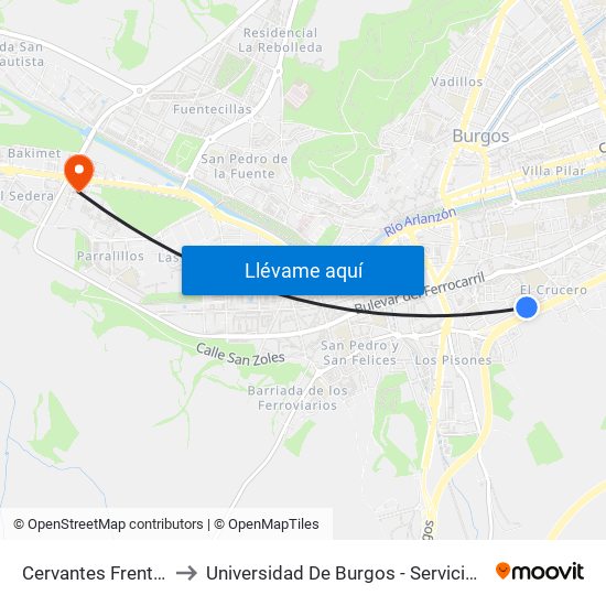 Cervantes Frente Al 22 to Universidad De Burgos - Servicios Centrales map