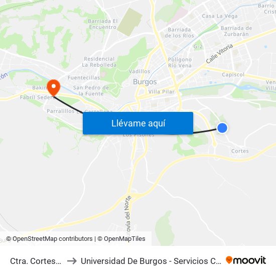 Ctra. Cortes S/N to Universidad De Burgos - Servicios Centrales map
