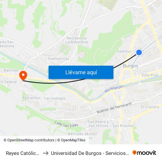 Reyes Católicos 33 to Universidad De Burgos - Servicios Centrales map