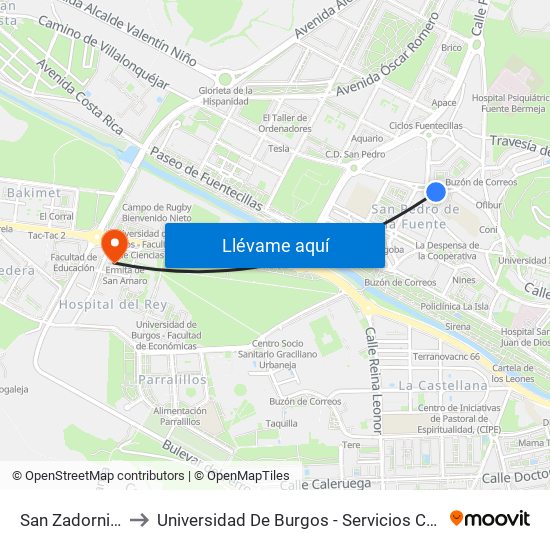 San Zadornil 23 to Universidad De Burgos - Servicios Centrales map
