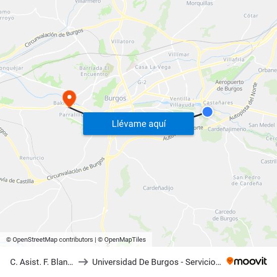 C. Asist. F. Blancas 2ª to Universidad De Burgos - Servicios Centrales map