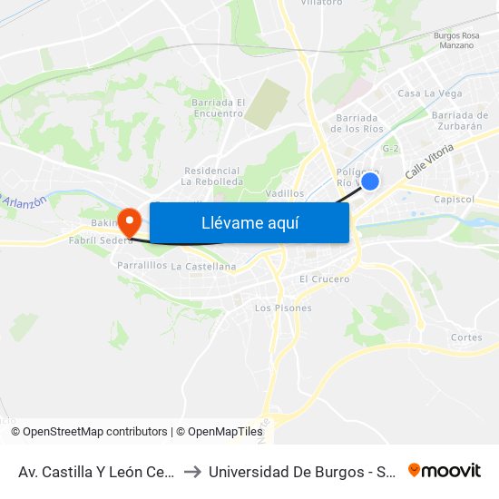 Av. Castilla Y León Centro Comercial to Universidad De Burgos - Servicios Centrales map