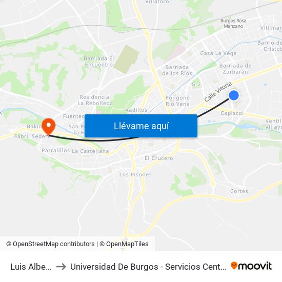 Luis Alberdi to Universidad De Burgos - Servicios Centrales map