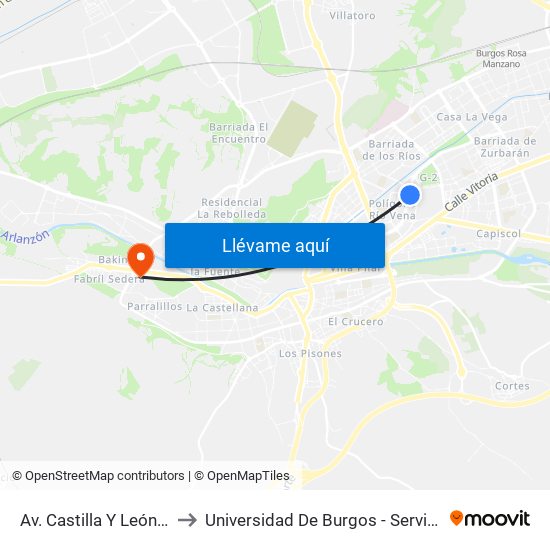 Av. Castilla Y León S. Ochoa to Universidad De Burgos - Servicios Centrales map