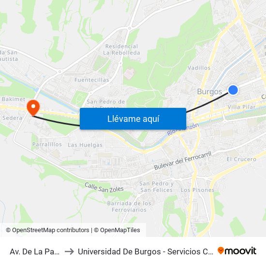 Av. De La Paz 16 to Universidad De Burgos - Servicios Centrales map