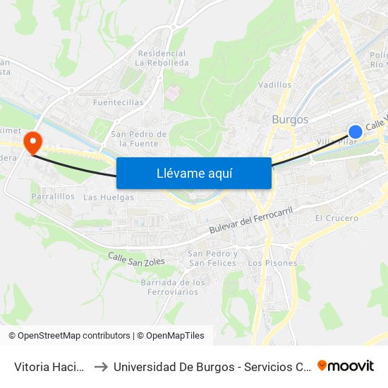 Vitoria Hacienda to Universidad De Burgos - Servicios Centrales map