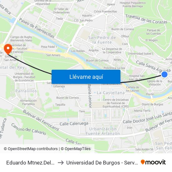 Eduardo Mtnez.Del Campo 10 to Universidad De Burgos - Servicios Centrales map