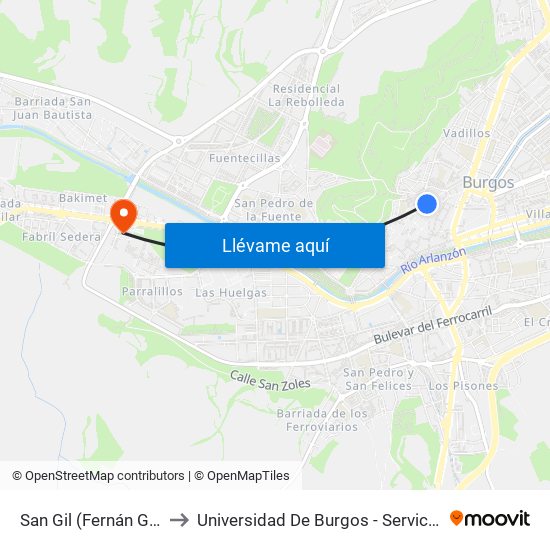 San Gil (Fernán González) to Universidad De Burgos - Servicios Centrales map
