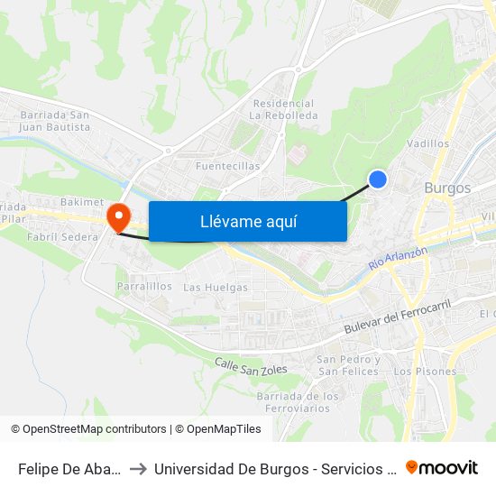 Felipe De Abajo 33 to Universidad De Burgos - Servicios Centrales map