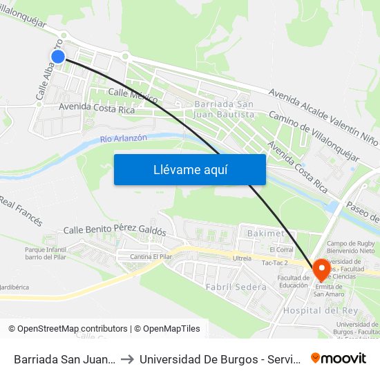 Barriada San Juan Bautista to Universidad De Burgos - Servicios Centrales map