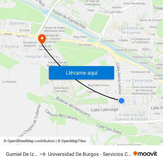 Gumiel De Izán 9 to Universidad De Burgos - Servicios Centrales map