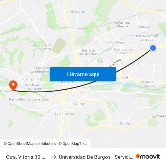 Ctra. Vitoria 30 De Enero to Universidad De Burgos - Servicios Centrales map