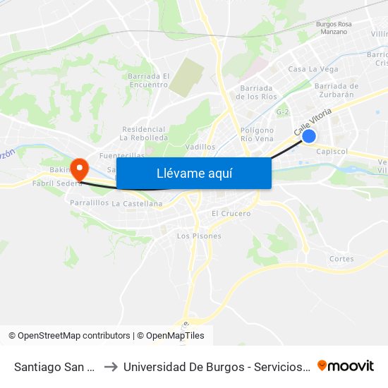 Santiago San Bruno to Universidad De Burgos - Servicios Centrales map