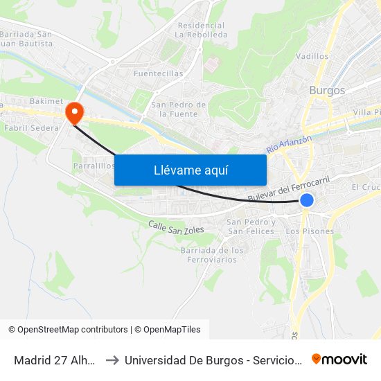Madrid 27 Alhóndiga to Universidad De Burgos - Servicios Centrales map