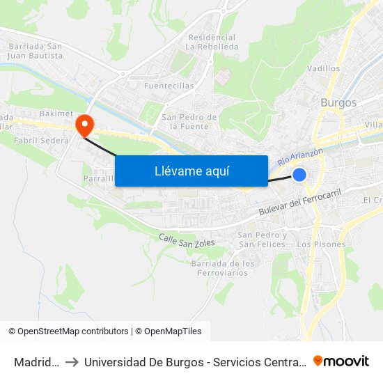 Madrid 4 to Universidad De Burgos - Servicios Centrales map