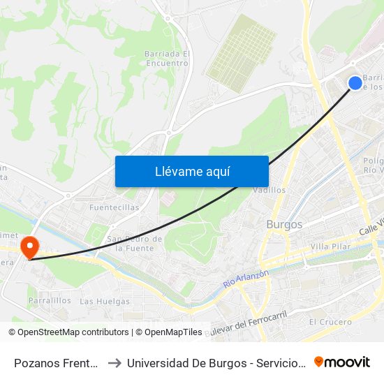 Pozanos Frente Al 50 to Universidad De Burgos - Servicios Centrales map