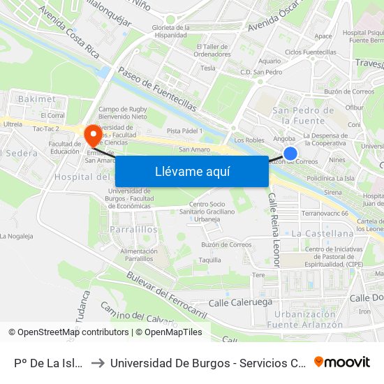 Pº De La Isla 20 to Universidad De Burgos - Servicios Centrales map