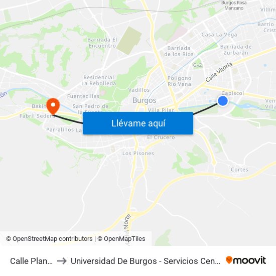Calle Plantío to Universidad De Burgos - Servicios Centrales map