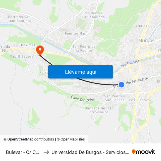 Bulevar - C/ Carmen to Universidad De Burgos - Servicios Centrales map