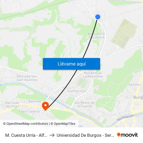 M. Cuesta Urría - Alfoz De Bricia to Universidad De Burgos - Servicios Centrales map