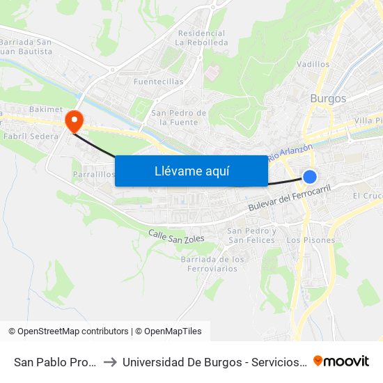 San Pablo Progreso to Universidad De Burgos - Servicios Centrales map