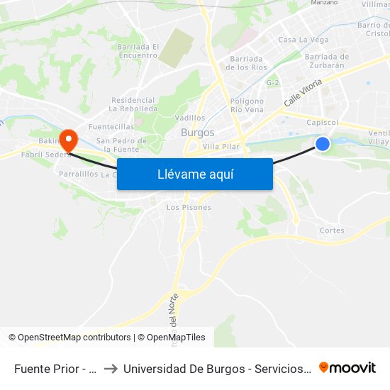 Fuente Prior - Playa to Universidad De Burgos - Servicios Centrales map