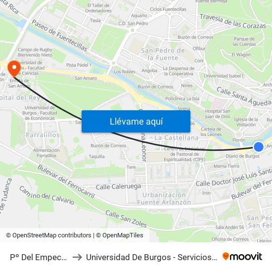 Pº Del Empecinado to Universidad De Burgos - Servicios Centrales map