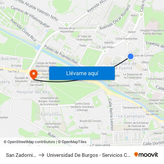 San Zadornil 14 to Universidad De Burgos - Servicios Centrales map