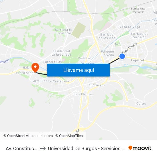 Av. Constitución 7 to Universidad De Burgos - Servicios Centrales map