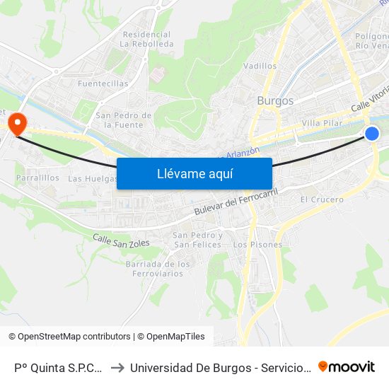 Pº Quinta S.P.Cardeña to Universidad De Burgos - Servicios Centrales map