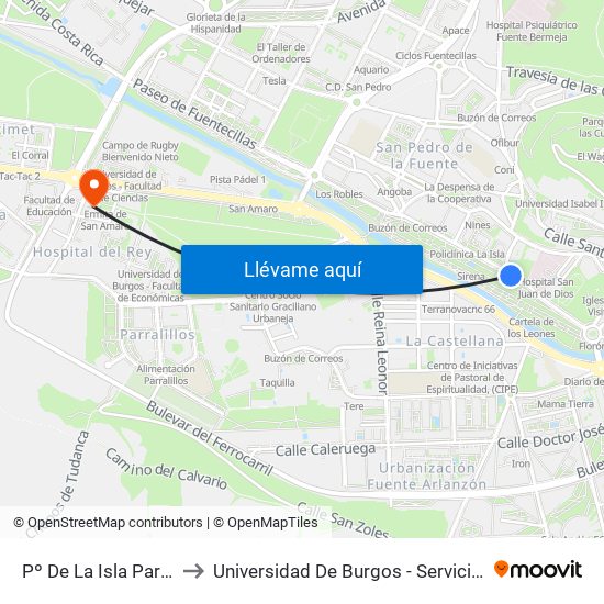 Pº De La Isla Parque Isla to Universidad De Burgos - Servicios Centrales map