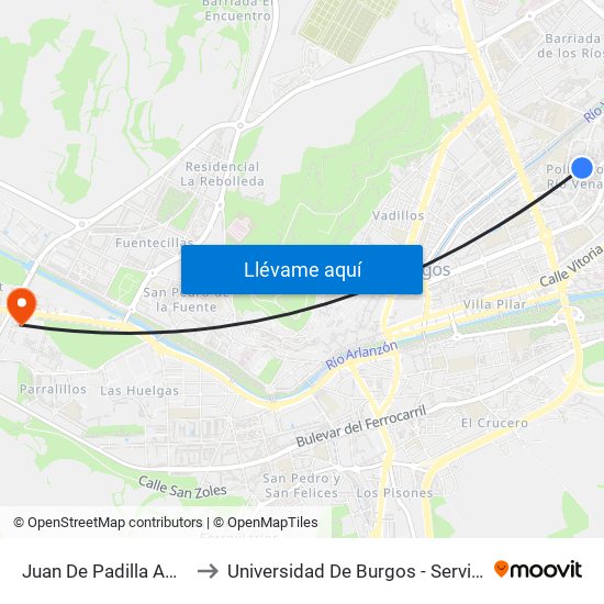 Juan De Padilla Ambulatorio to Universidad De Burgos - Servicios Centrales map