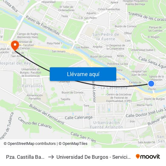 Pza. Castilla Barrantes to Universidad De Burgos - Servicios Centrales map