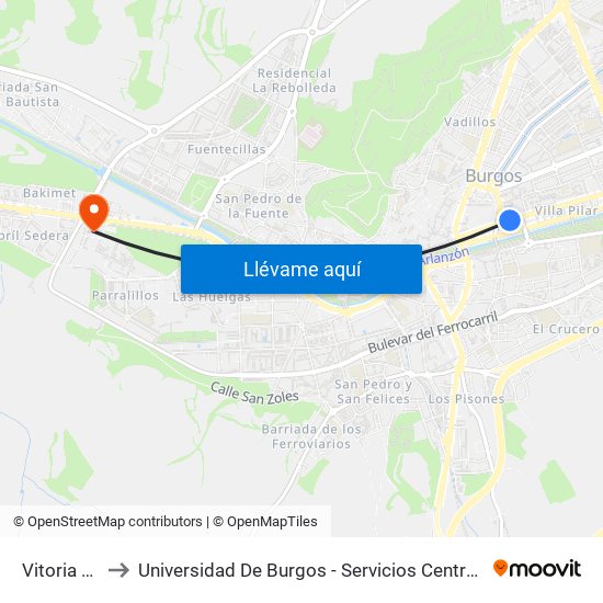 Vitoria 29 to Universidad De Burgos - Servicios Centrales map
