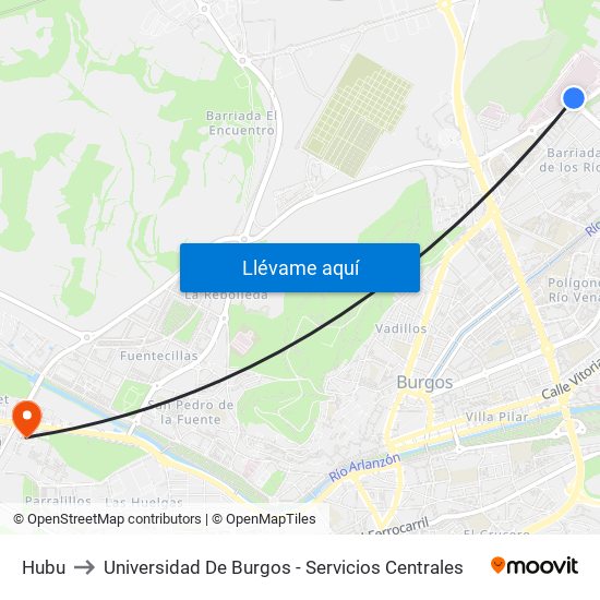 Hubu to Universidad De Burgos - Servicios Centrales map