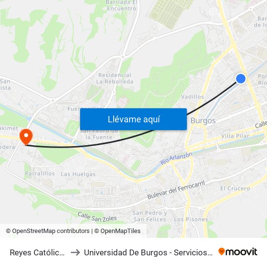 Reyes Católicos 53 to Universidad De Burgos - Servicios Centrales map