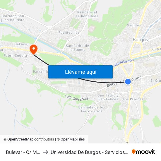 Bulevar - C/ Madrid to Universidad De Burgos - Servicios Centrales map