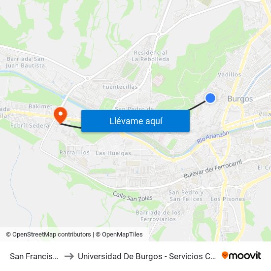 San Francisco 8 to Universidad De Burgos - Servicios Centrales map