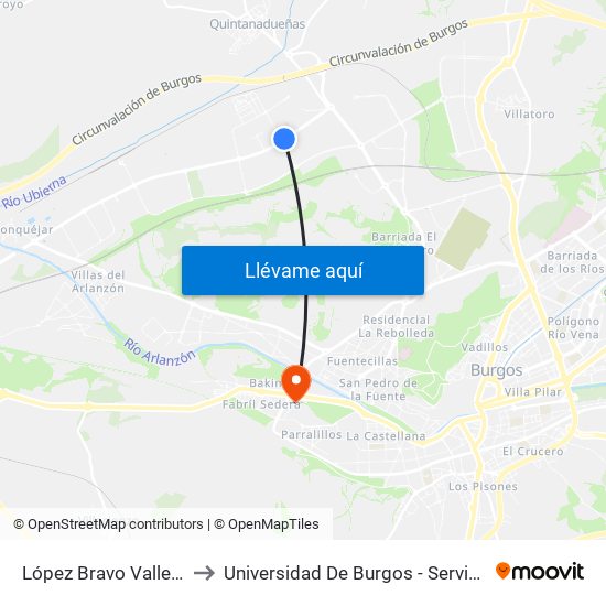 López Bravo Valle De Mena to Universidad De Burgos - Servicios Centrales map